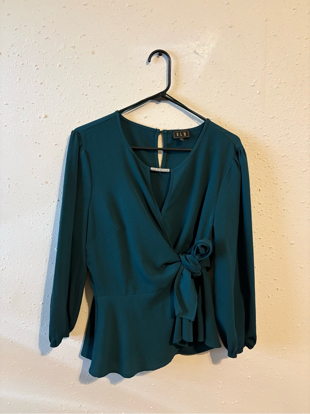 OLN Emerald Wrap Blouse with Side Knot